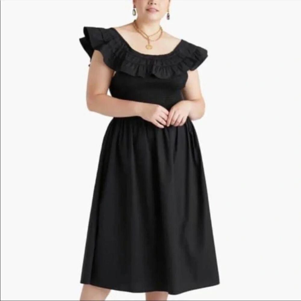 Hill House - Nap Dress, Midi, Black Poplin, Off-shoulder - Picture 2 of 6